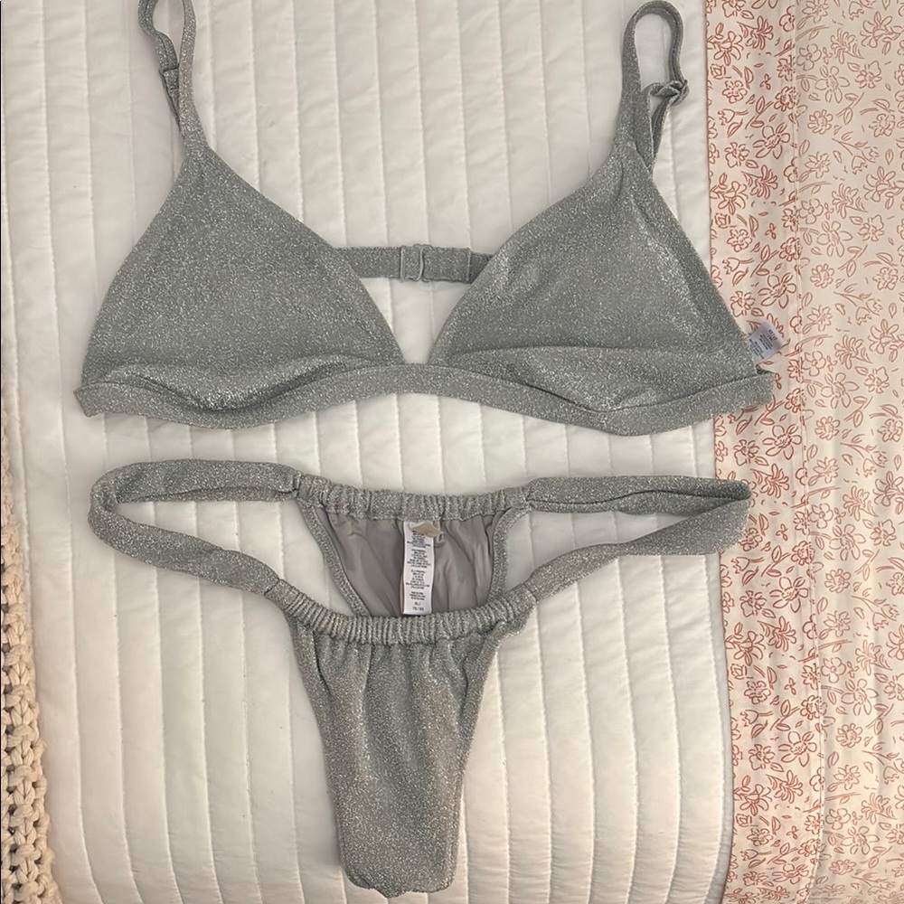 Skims Swim Sparkly Silver Bikini Set
